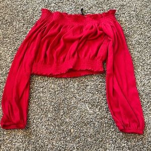 H&M Red Off the Shoulder Crop Top
